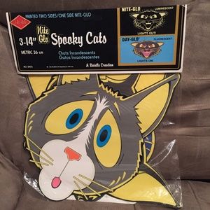 Vintage Beistle Halloween Nite Glo Spooky Cats Decorations (1993)